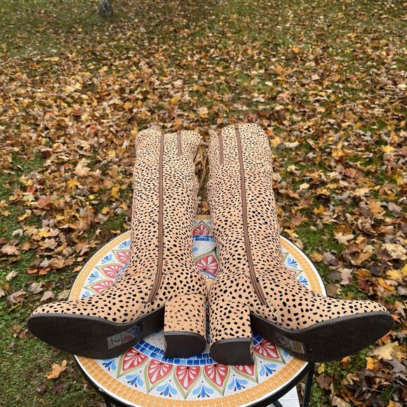 Pierre Dumas Takeoff 2 Womens Sz 7 Over-the-Knee Leopard Cheetah Heeled Boots - Picture 7 of 12